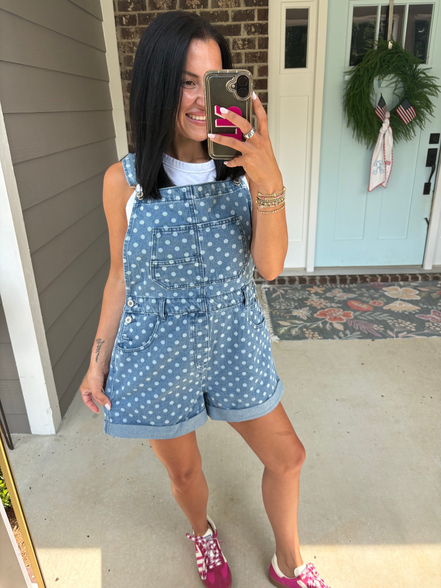 Polka Dot Denim Overalls