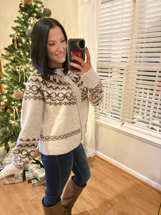 Teddy Cardigan - Taupe Multi