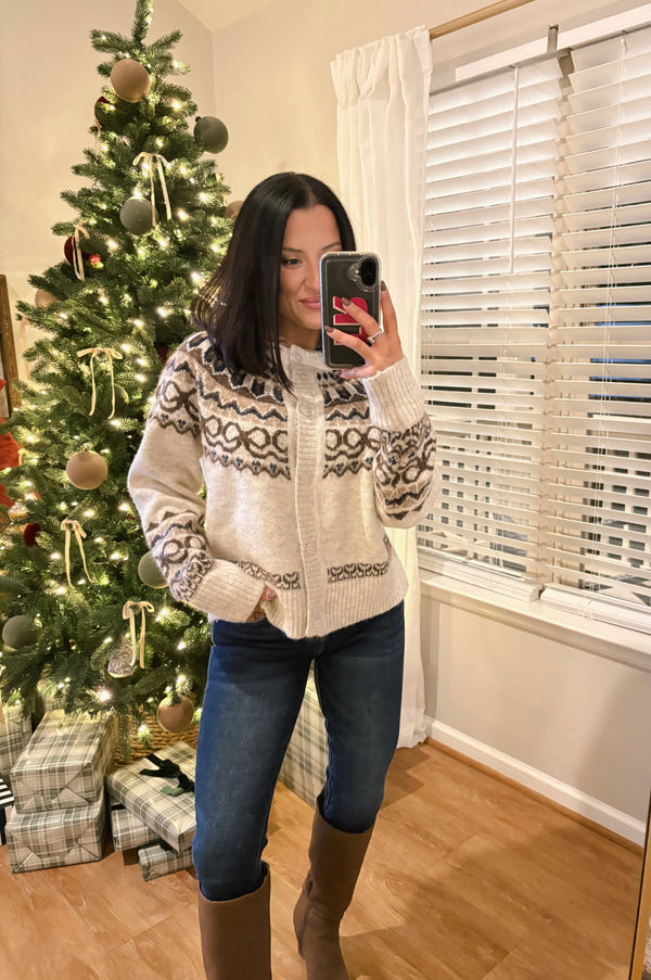 Teddy Cardigan - Taupe Multi
