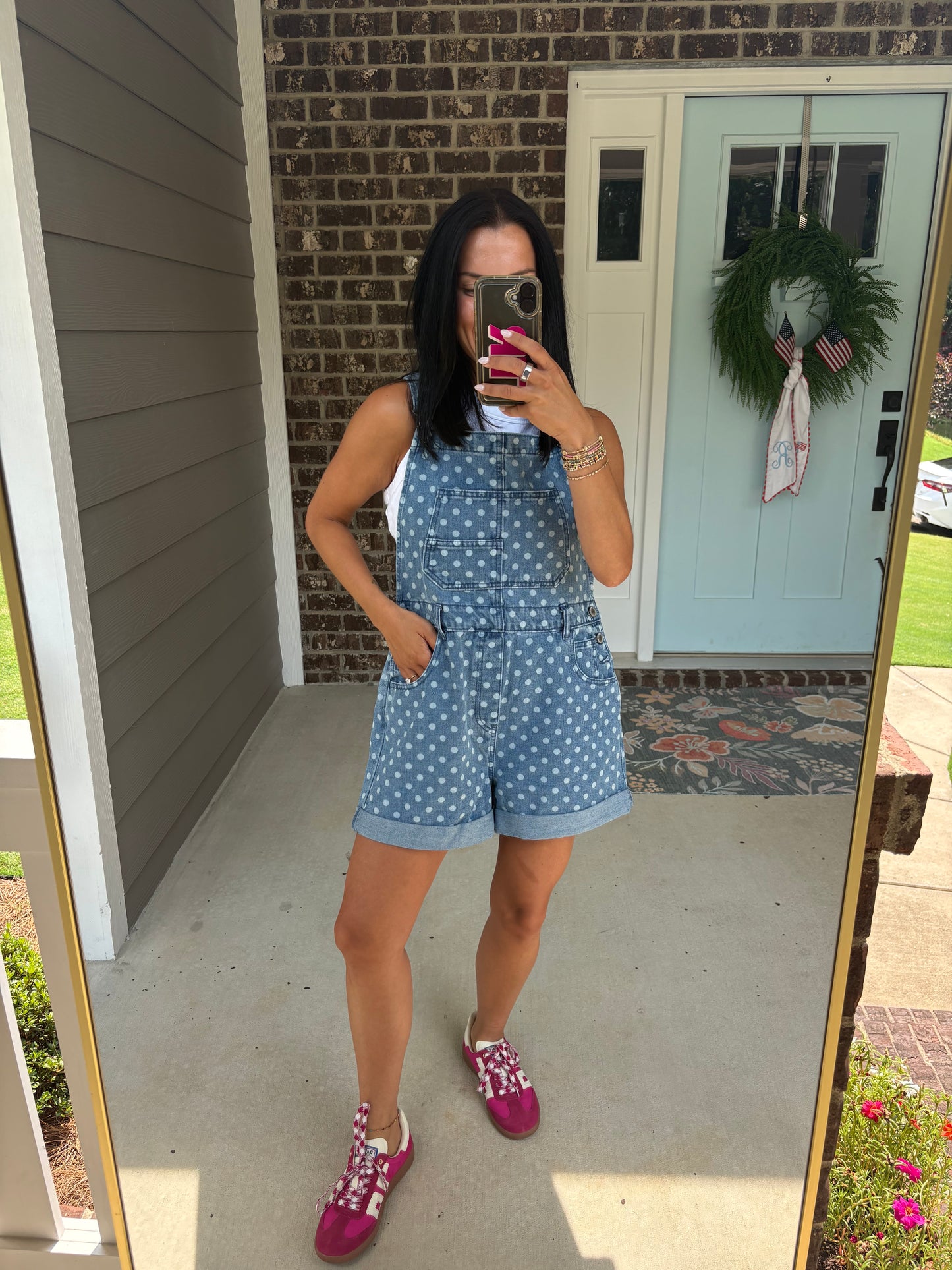 Polka Dot Denim Overalls