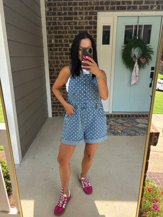 Polka Dot Denim Overalls