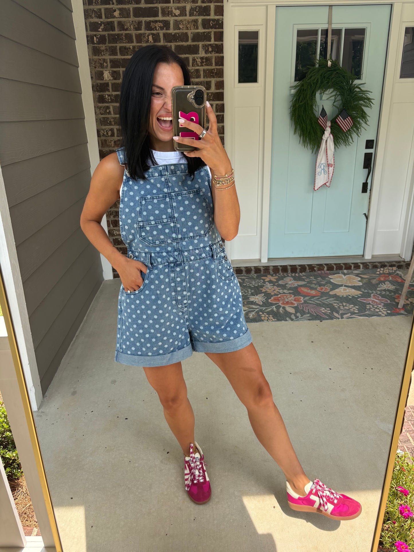 Polka Dot Denim Overalls