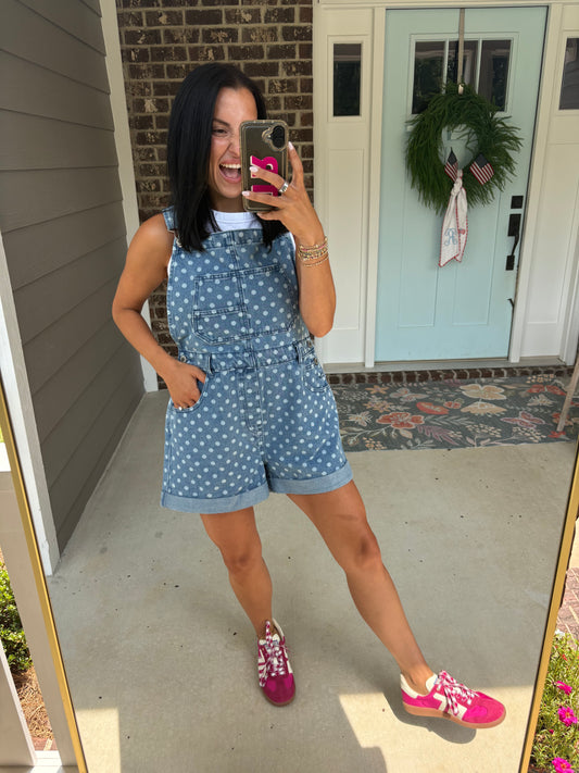 Polka Dot Denim Overalls