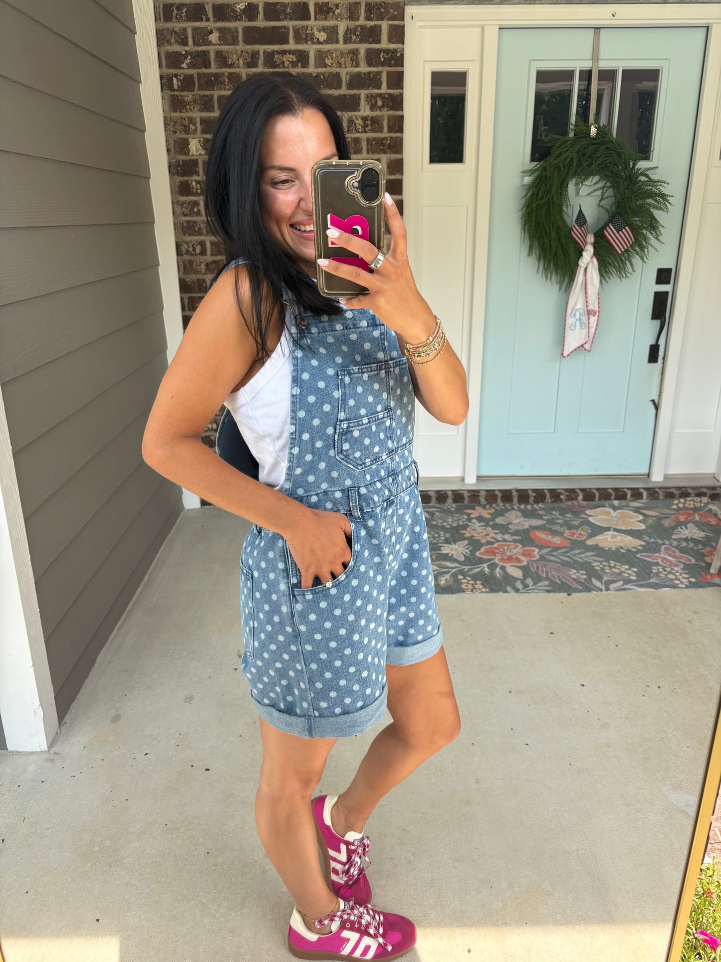 Polka Dot Denim Overalls